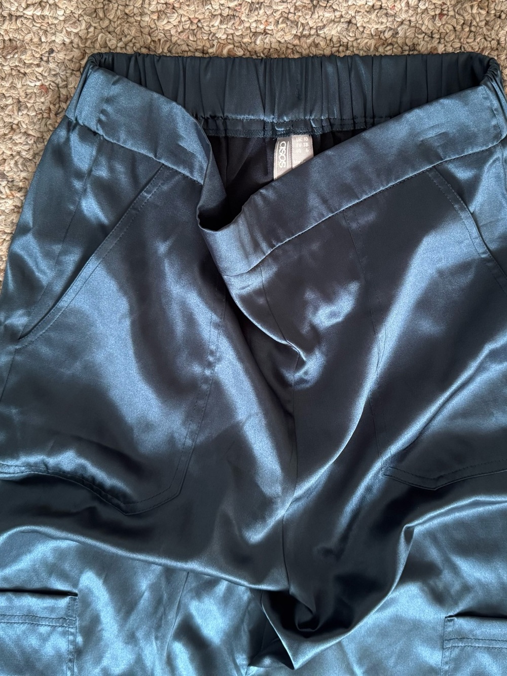ASOS Turquoise/green Satin Jogger Cargo Pants - Picture 4 of 5